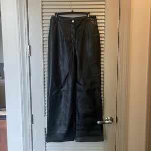 Missguided High Waisted Wide Leg Black Faux Leather Pants